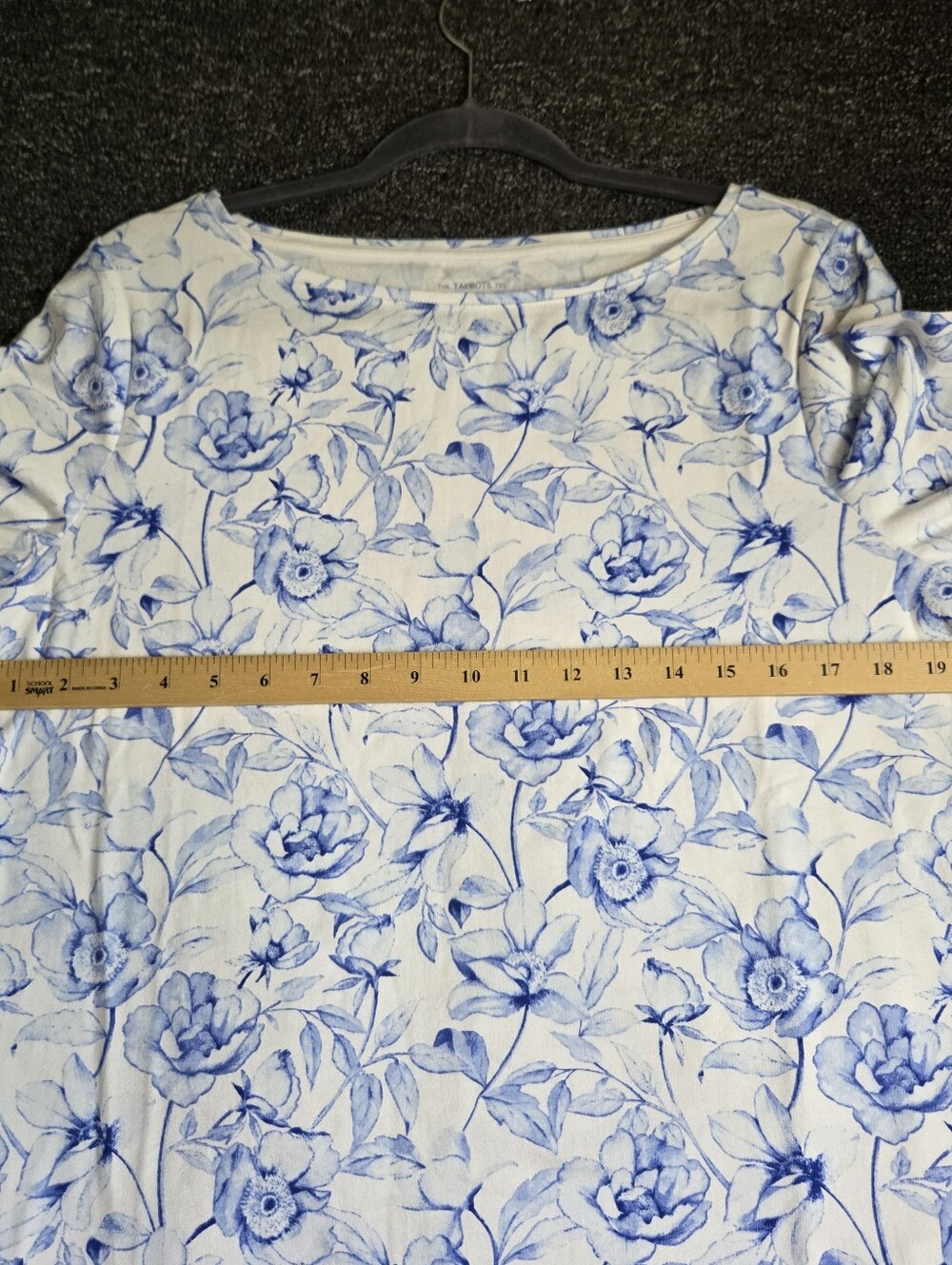 Talbots T Shirt Womens L China Blue Floral Cotton Long Sleeve New - Picture 8 of 11